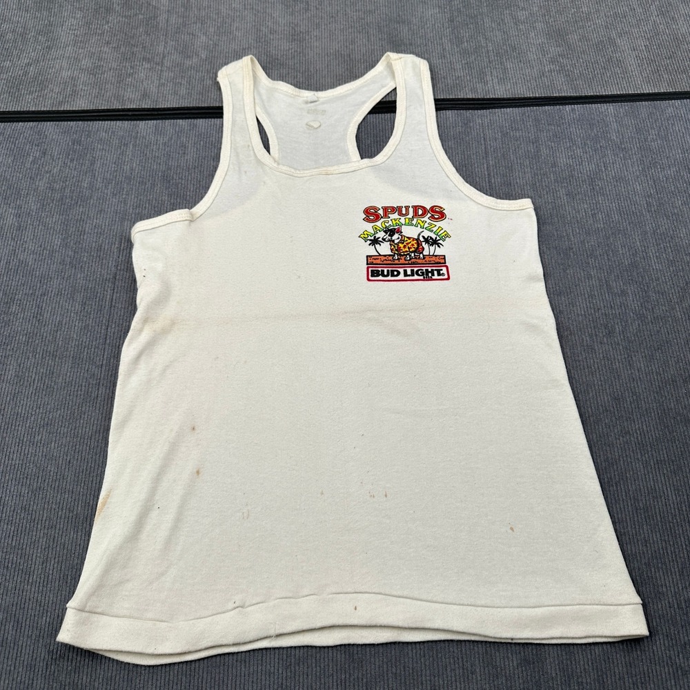 Vintage 80s Spuds MacKenzie Bud Light Tank Top White Racerback Single Stitch S/M
